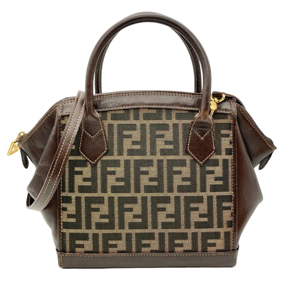 FENDI Vintage Brown Leather Zucca Shoulder Bag